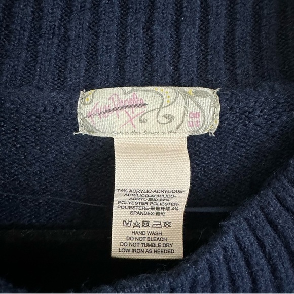 FREE PEOPLE Harbour Stripe Cable Poncho in Navy and Green One Size - Picture 8 of 11